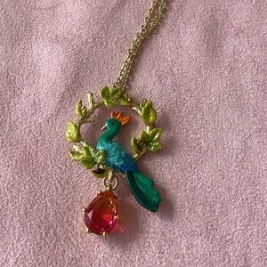 LES NEREIDES Peacock and faceted glass pear pendant necklace